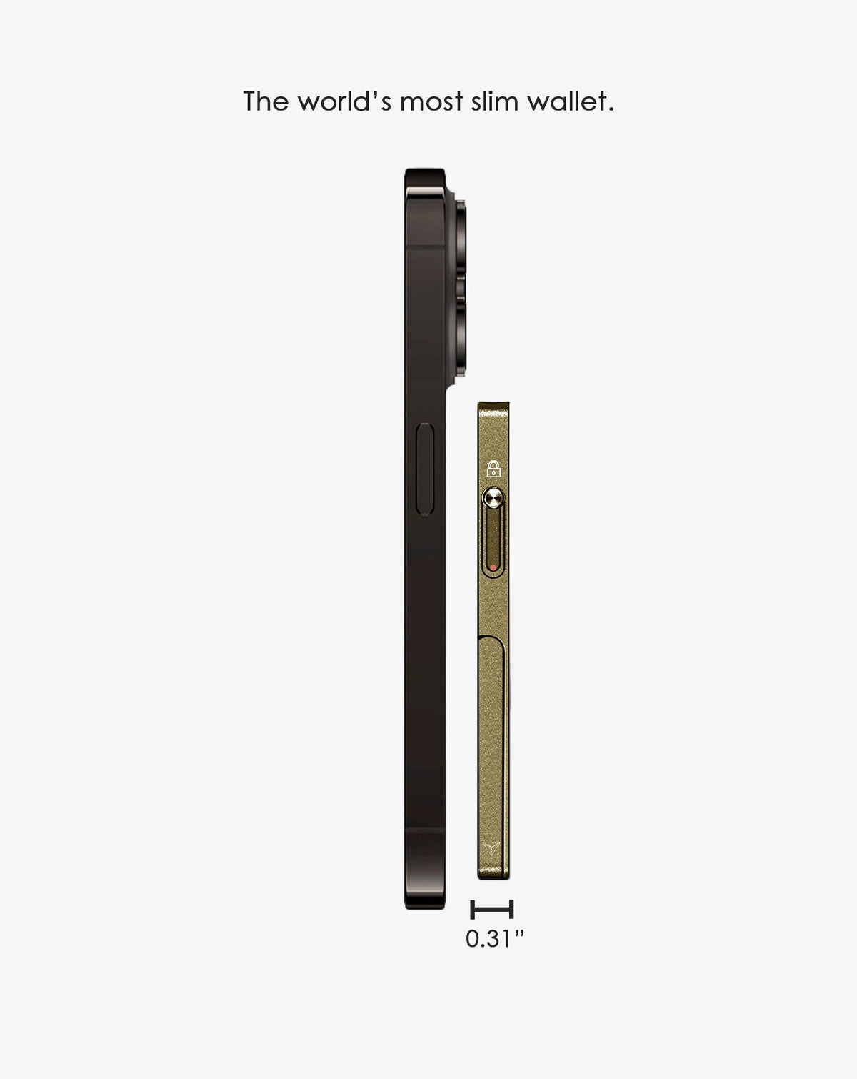 Two slim wallets, one black and one gold, shown side by side with a measurement label on a white background.